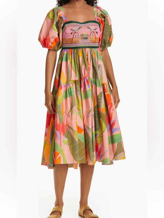 FARM Rio Dresses & Skirts - FARM Rio Multicolor Tropical-Leaf Tiered Midi Dress